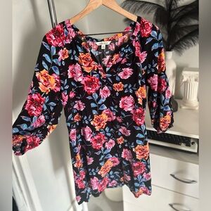 The Pioneer Woman Black Floral Blouse with Pink and Orange Blooms